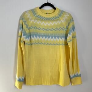 Pastel Yellow Fair Isle Nordic Sweater Men's M Blue Crewneck Grandpa Knit